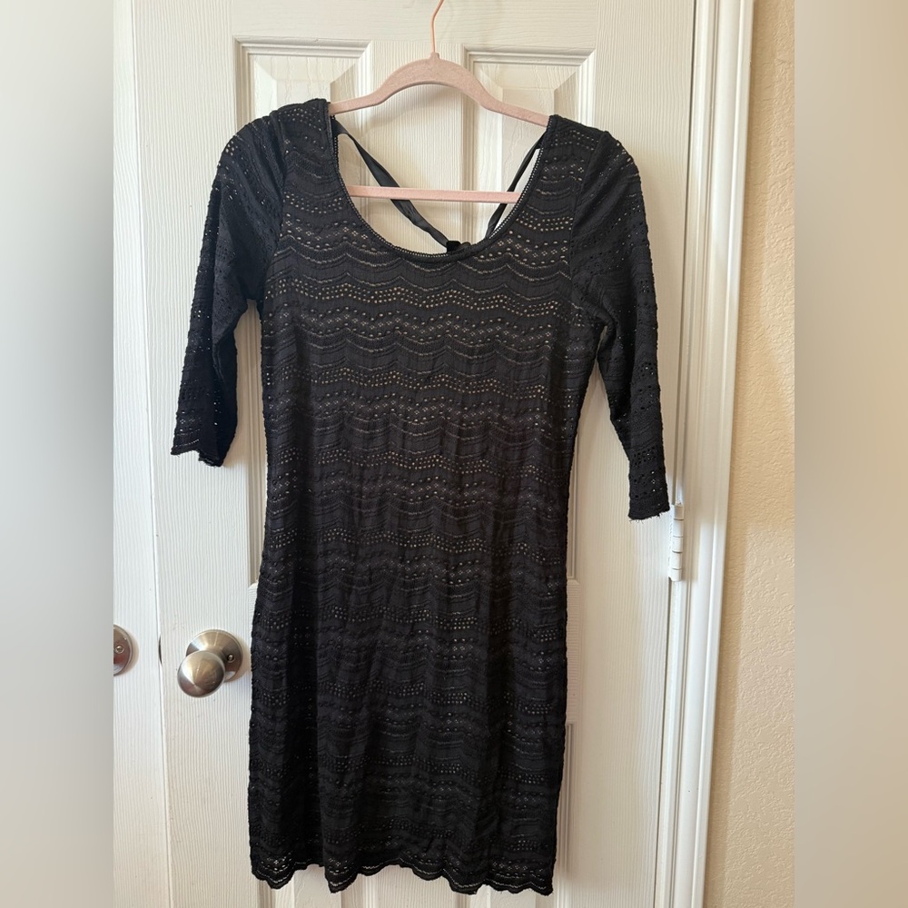 NWT Ralph Lauren form fit black dress stretchy lace size S
